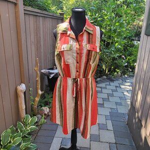 Sleeveless Shirt Dress Button Front Elastic Waist Large